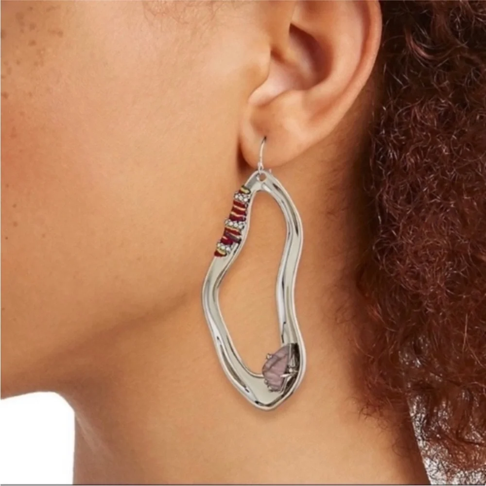 ALEXIS BITTAR • Silver Amani Thread Wrapped Sculpted Drop Amethyst Hoop Earrings